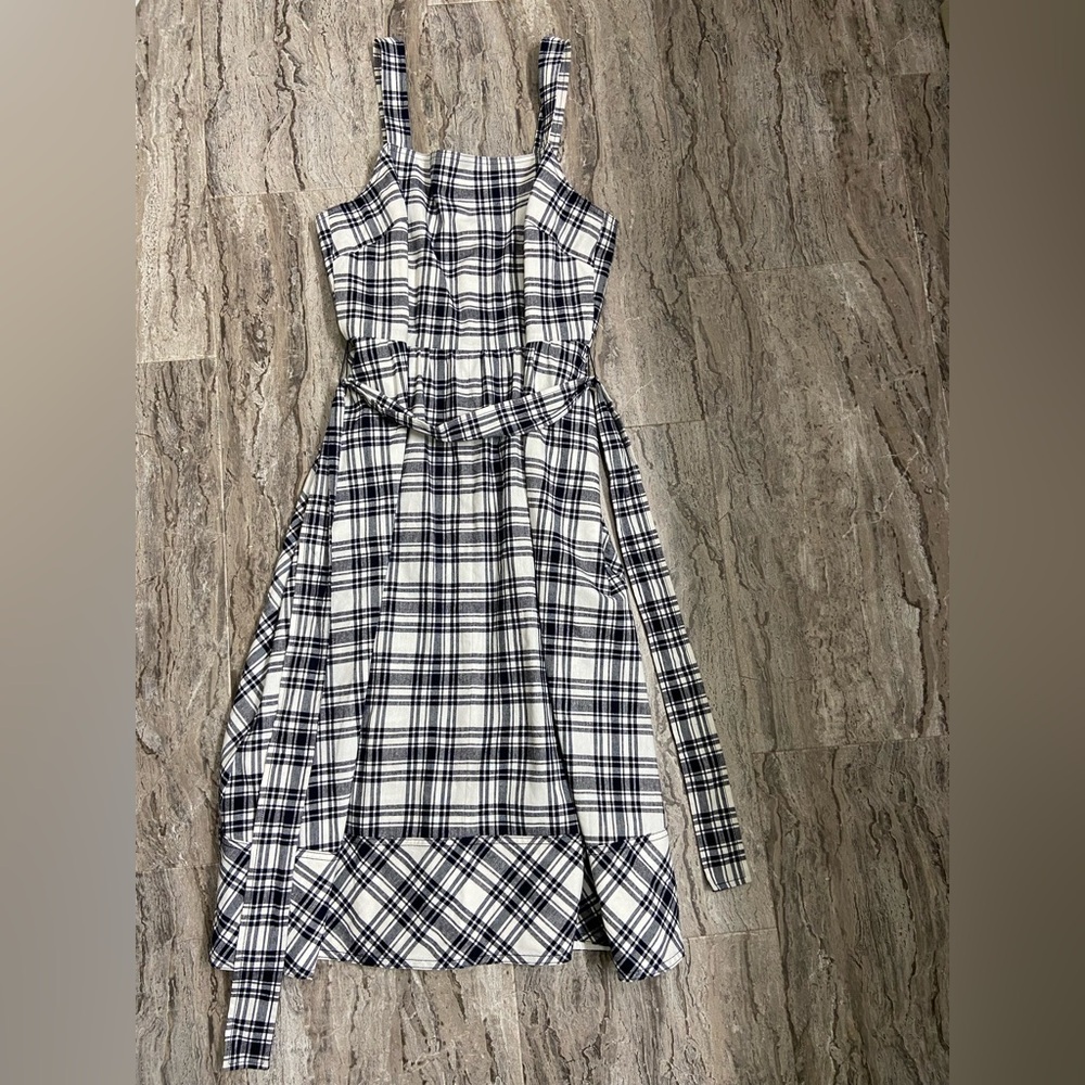 Ann Taylor Plaid Tie Waist Midi Dress